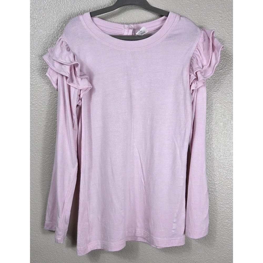 Kate Quinn Girls Pink Modal Ruffle Shoulder Long Sleeve Top Size 7Y